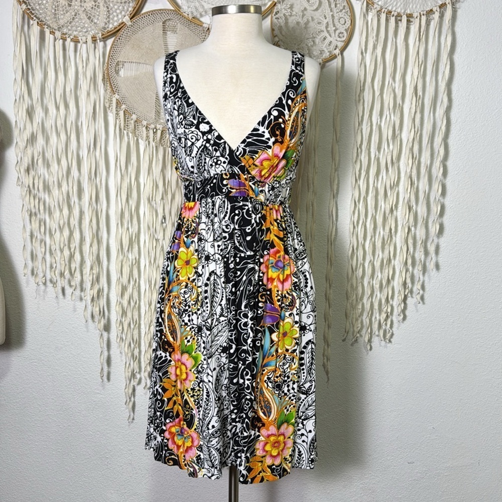 Jams World V-Neck Tropical Floral Printed Sleeveless Dress Size Small